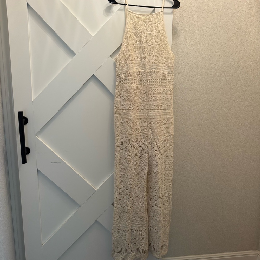 Free People Moon Bay Ivory Crochet Jumpsuit Sz Large - Picture 6 of 9